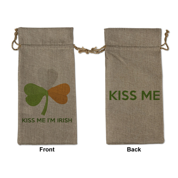 Custom Kiss Me I'm Irish Large Burlap Gift Bag - Front & Back