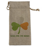 Kiss Me I'm Irish Large Burlap Gift Bag - Front