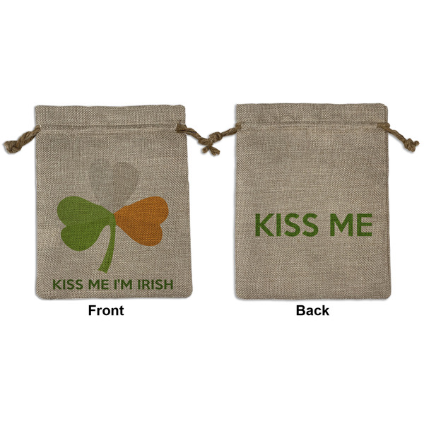 Custom Kiss Me I'm Irish Medium Burlap Gift Bag - Front & Back