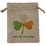 Kiss Me I'm Irish Medium Burlap Gift Bag - Front