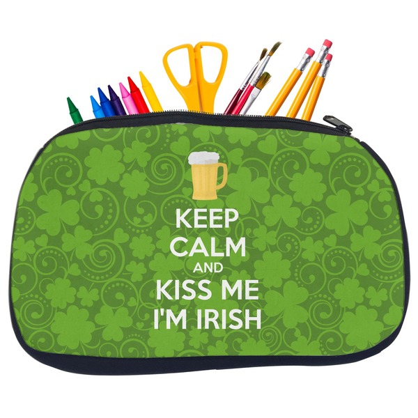 Custom Kiss Me I'm Irish Neoprene Pencil Case - Medium