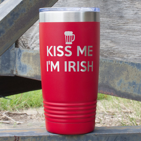 Custom Kiss Me I'm Irish 20 oz Stainless Steel Tumbler - Red - Single Sided