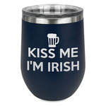 Kiss Me I'm Irish Stemless Stainless Steel Wine Tumbler - Navy - Double Sided