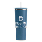 Kiss Me I'm Irish RTIC Everyday Tumbler with Straw - 28oz - Steel Blue - Double-Sided