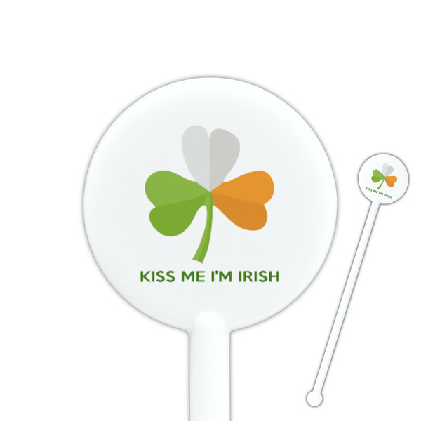 Custom Kiss Me I'm Irish 5.5" Round Plastic Stir Sticks - White - Double Sided