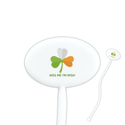 Kiss Me I'm Irish 7" Oval Plastic Stir Sticks - White - Single Sided