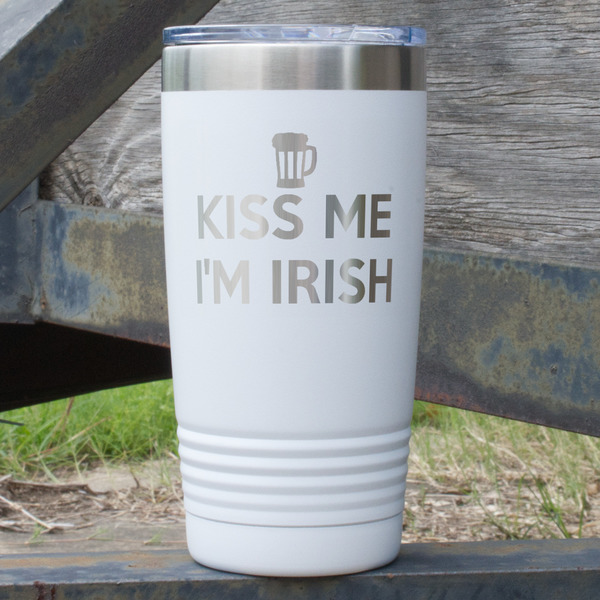 Custom Kiss Me I'm Irish 20 oz Stainless Steel Tumbler - White - Double Sided
