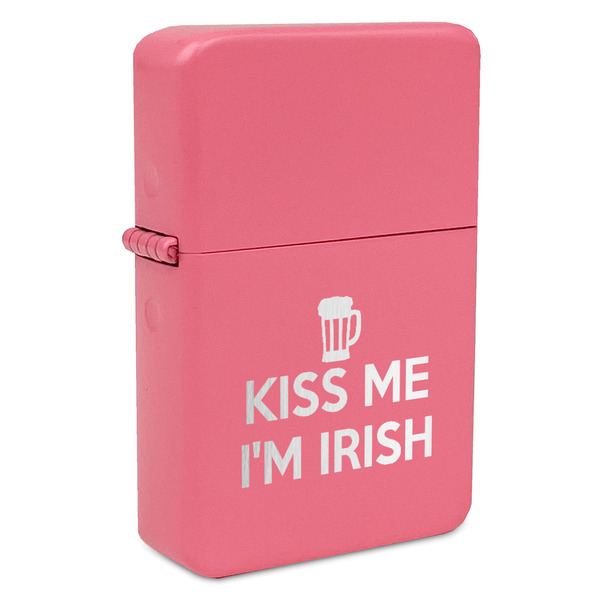 Custom Kiss Me I'm Irish Windproof Lighter - Pink - Double Sided & Lid Engraved