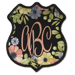 Boho Floral Iron On Shield Patch C w/ Monogram