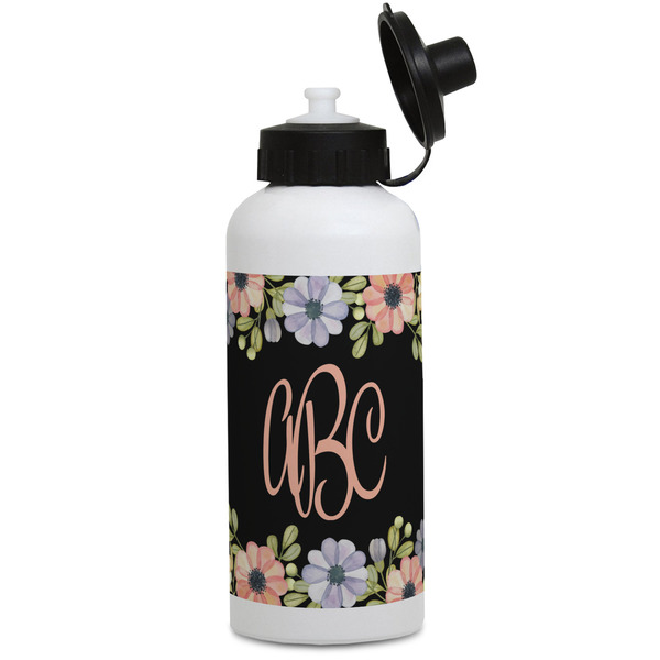 Custom Boho Floral Water Bottles - Aluminum - 20 oz - White (Personalized)