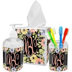 Boho Floral Acrylic Bathroom Accessories Set w/ Monogram