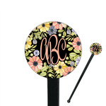 Boho Floral 7" Round Plastic Stir Sticks - Black - Double Sided (Personalized)
