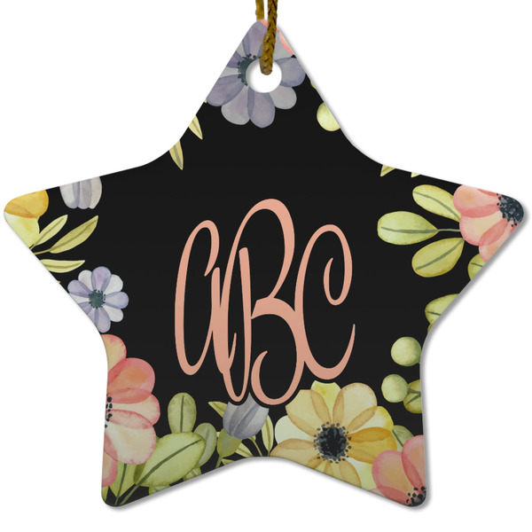 Custom Boho Floral Star Ceramic Ornament w/ Monogram