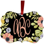 Boho Floral Metal Frame Ornament - Double Sided w/ Monogram