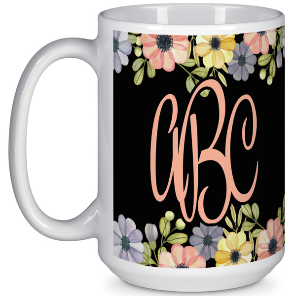 Custom Boho Floral 15 Oz Coffee Mug - White (Personalized)