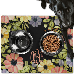 Boho Floral Dog Food Mat - Large w/ Monogram
