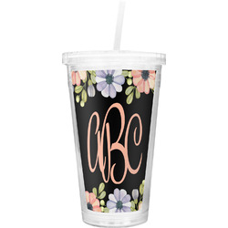 Boho Floral Double Wall Tumbler with Straw (Personalized)