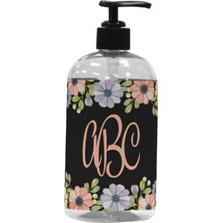 Boho Floral Plastic Soap / Lotion Dispenser (16 oz - Large - Black) (Personalized)