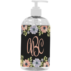 Boho Floral Plastic Soap / Lotion Dispenser (16 oz - Large - White) (Personalized)