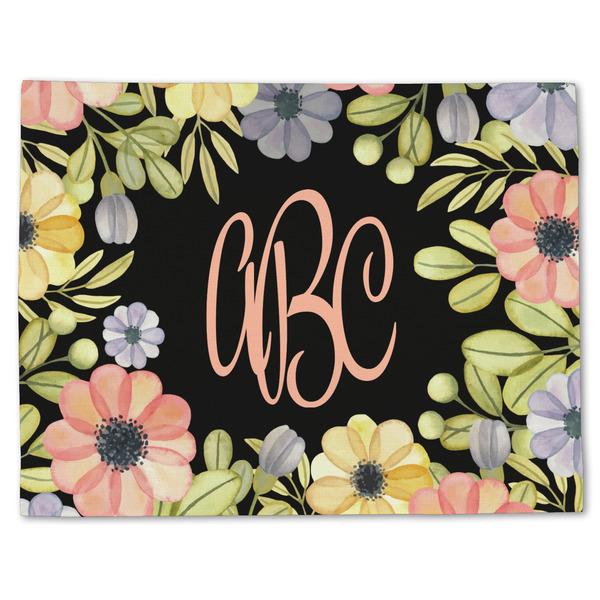 Custom Boho Floral Single-Sided Linen Placemat - Single w/ Monogram