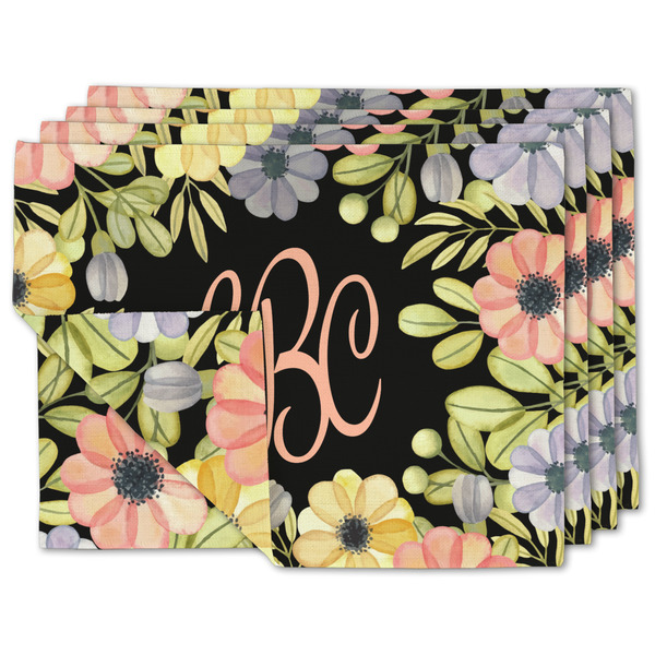 Custom Boho Floral Double-Sided Linen Placemat - Set of 4 w/ Monogram