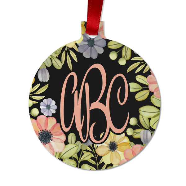 Custom Boho Floral Metal Ball Ornament - Double Sided w/ Monogram