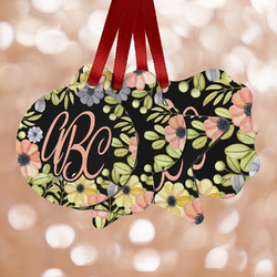 Boho Floral Metal Ornaments - Double Sided w/ Monogram