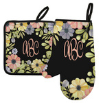 Boho Floral Left Oven Mitt & Pot Holder Set w/ Monogram