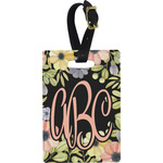 Boho Floral Plastic Luggage Tag - Rectangular w/ Monogram