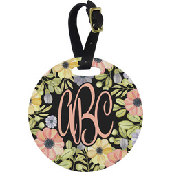Boho Floral Plastic Luggage Tag - Round (Personalized)
