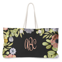 Boho Floral Large Tote Bag with Rope Handles (Personalized)