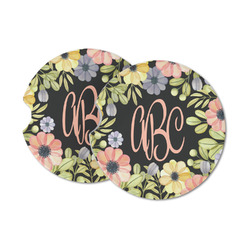 Boho Floral Sandstone Car Coasters - Set of 2 (Personalized)