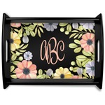 Boho Floral Black Wooden Tray - Large (Personalized)