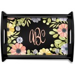 Boho Floral Black Wooden Tray - Small (Personalized)