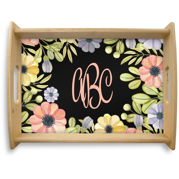 Custom Boho Floral Natural Wooden Tray - Large (Personalized)