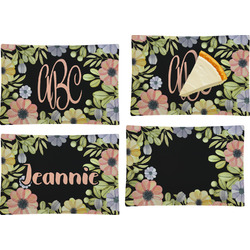 Boho Floral Set of 4 Glass Rectangular Appetizer / Dessert Plate (Personalized)