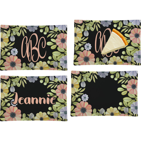 Custom Boho Floral Set of 4 Glass Rectangular Appetizer / Dessert Plate (Personalized)