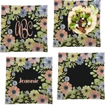 Boho Floral Set of 4 Glass Square Lunch / Dinner Plate 9.5" (Personalized)