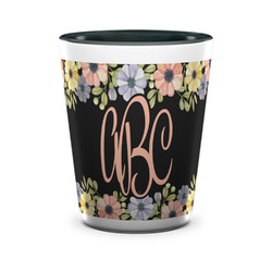 Boho Floral Ceramic Shot Glass - 1.5 oz - Two Tone - Single (Personalized)