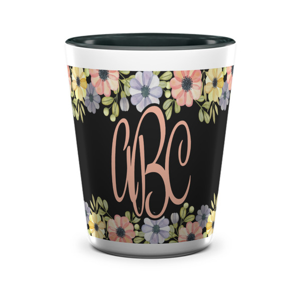 Custom Boho Floral Ceramic Shot Glass - 1.5 oz - Two Tone - Set of 4 (Personalized)