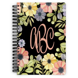 Boho Floral Spiral Notebook - 7x10 w/ Monogram