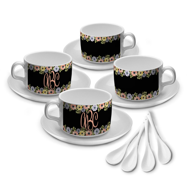 Custom Boho Floral Tea Cup - Set of 4 (Personalized)