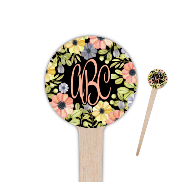 Custom Boho Floral 4" Round Wooden Food Picks - Single Sided (Personalized)