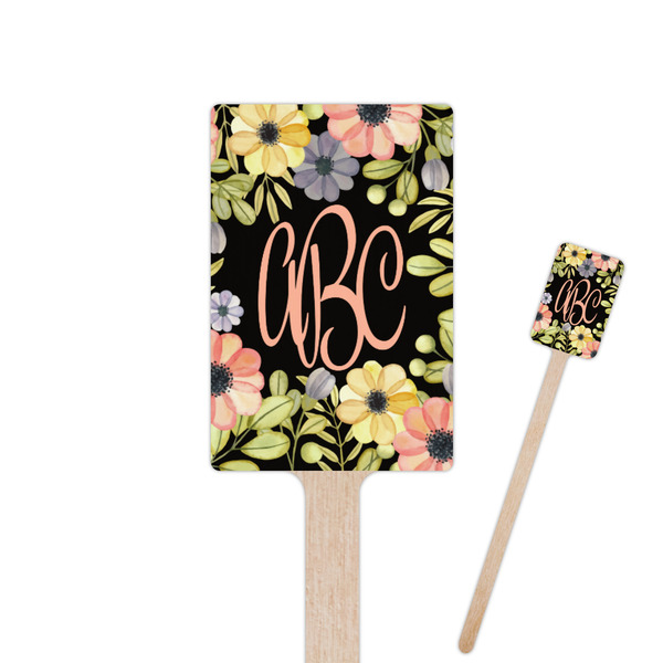 Custom Boho Floral 6.25" Rectangle Wooden Stir Sticks - Single Sided (Personalized)