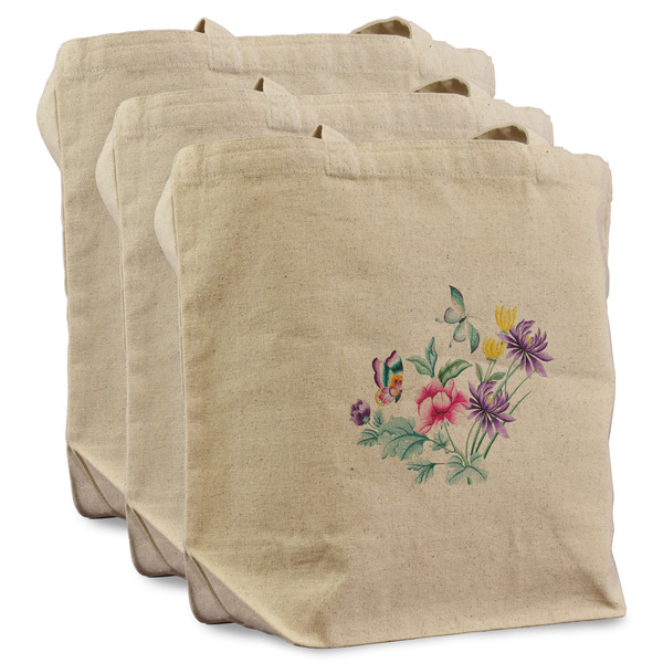 Custom Chinoiserie Reusable Cotton Grocery Bags - Set of 3