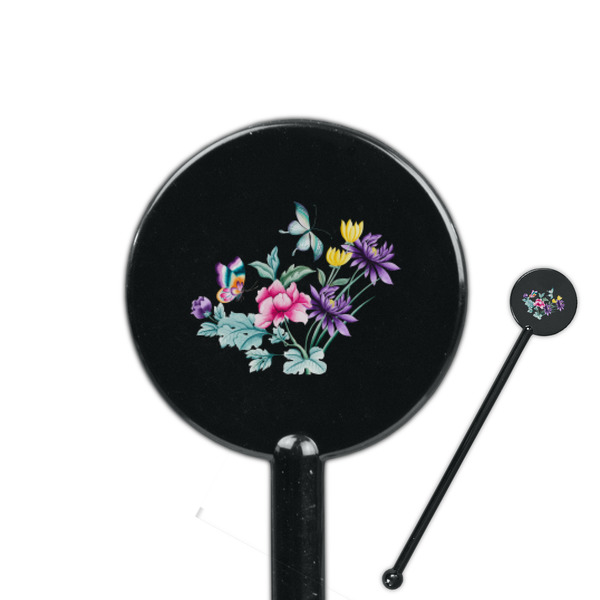 Custom Chinoiserie 5.5" Round Plastic Stir Sticks - Black - Single Sided