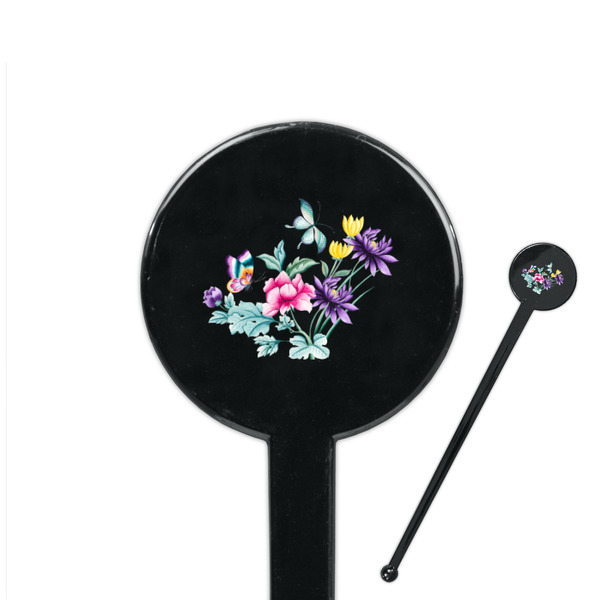 Custom Chinoiserie 7" Round Plastic Stir Sticks - Black - Single Sided