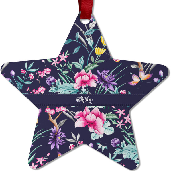 Custom Chinoiserie Metal Star Ornament - Double Sided w/ Name or Text