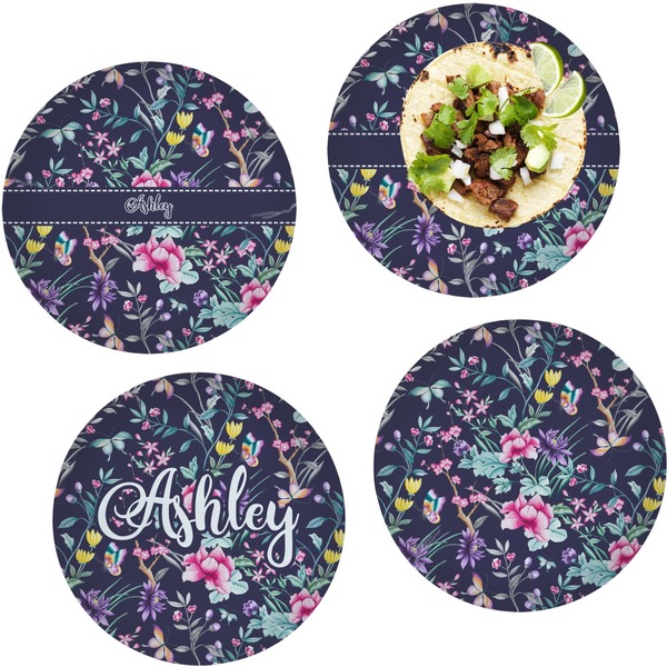 Custom Chinoiserie Set of 4 Glass Lunch / Dinner Plate 10" (Personalized)