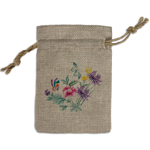 Custom Chinoiserie Small Burlap Gift Bag - Front